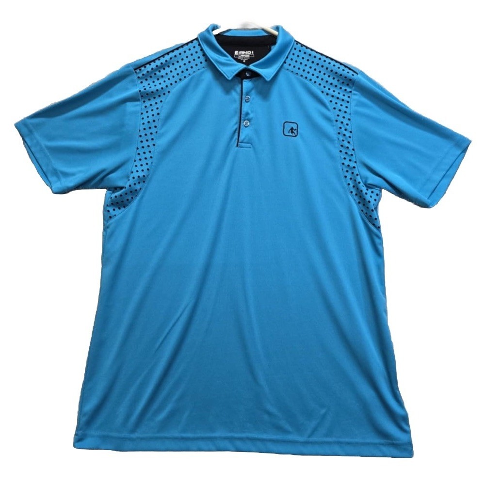 AND1 Polo Shirt Mens Large Blue Black Basketball Graphic Short Sleeve Vented
